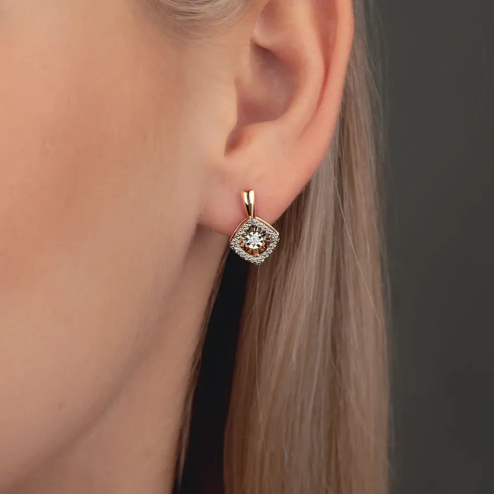 Серьги золотые 585 пробы с танцующим бриллиантом, KARATOV